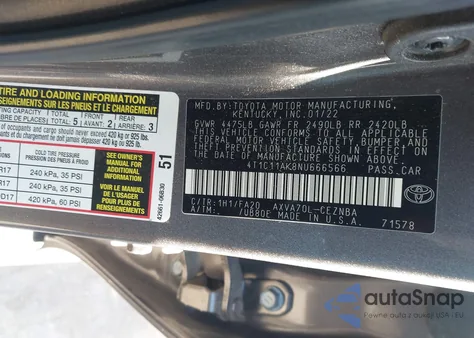 2022 Toyota Camry Le from USA, damaged, VIN 4T1C11AK8NU666566